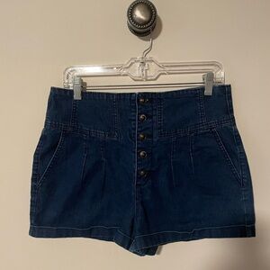 Pins & Needles High Waist Jean Shorts Size 30 Denim Cuffed Hem Button Front